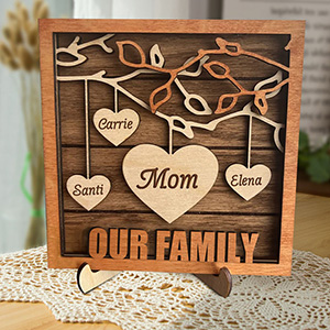 Mother's Day Wood Puzzle Sign Personalized Gift For Mom.Personalized Wood Family Tree Sign with Engraved Names| Mothers Day Gift