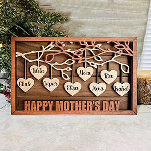 Mother's Day Wood Puzzle Sign Personalized Gift For Mom.Personalized Wood Family Tree Sign with Engraved Names| Mothers Day Gift