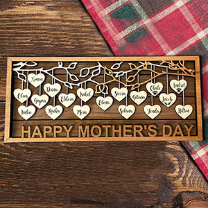 Mother's Day Wood Puzzle Sign Personalized Gift For Mom.Personalized Wood Family Tree Sign with Engraved Names| Mothers Day Gift