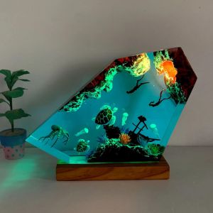 Octopus And Diver Resin Night Lights - Unique Epoxy Lamp Gift For Couple