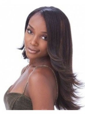 Long Capless Straight Human Hair African American Wig