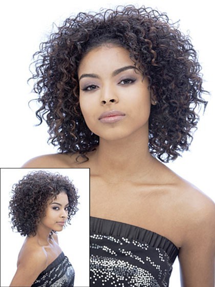 Medium Length Curly 3/4 Synthetic African American Wig