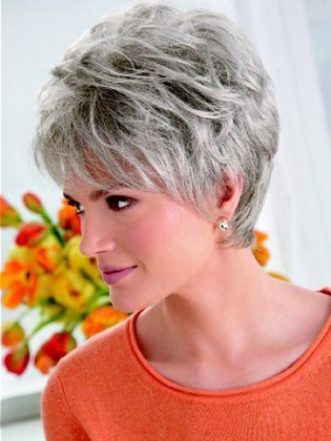 Layered Synthetic Lace Front Gray Wig