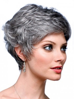 Short Wavy Synthetic Back Gray Wig