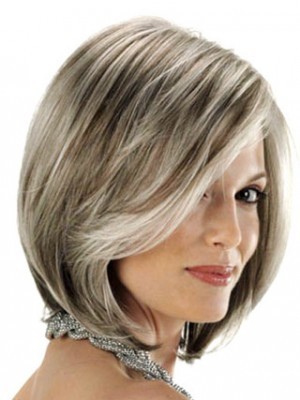 Angled Sides Capless Synthetic Gray Wig