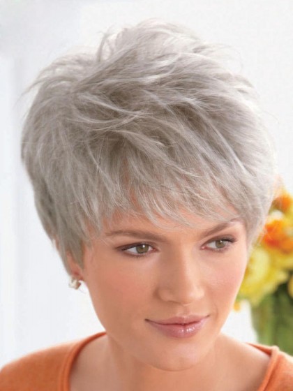 Short Hand-tied Monofilament Top Wavy Gray Wig