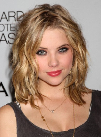 Ashley Benson Shoulder Length Wavy Human Hair Lace Front Wig