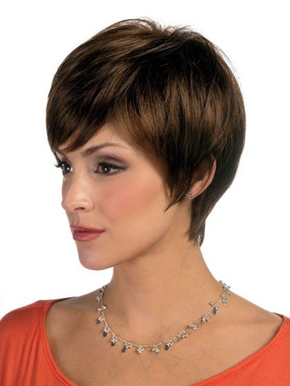 Lace Front Synthetic Cropped Wig For Woman With Asymmetric Fringe