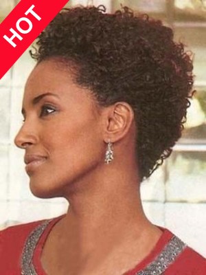 Short Human Hair African American Culy Wig