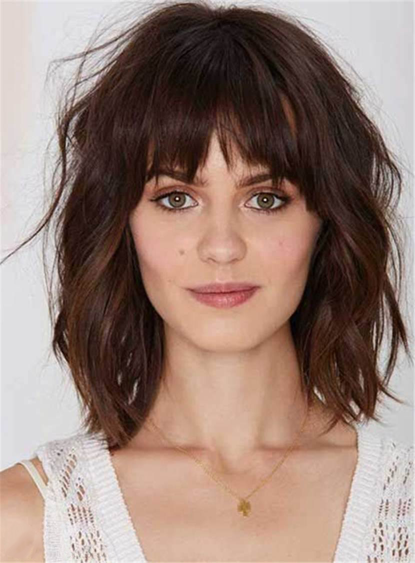 Charming Medium Wavy Capless Synthetic Wig with Bangs