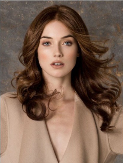 Elegant Soft Long Wavy Monofilament Brown High Quality Wig